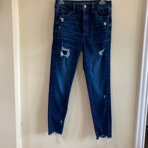 American Eagle Outfitters Women's Blue Distressed Jeans